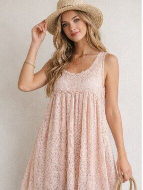 Umgee Blush Pink Lace Babydoll Dress – Flowy Boho Style